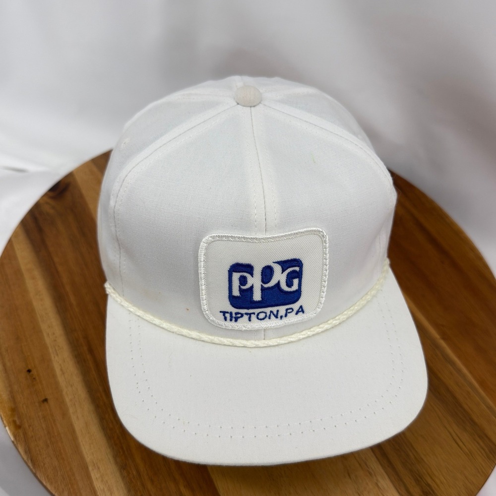 PPG Tipton PA Hat Mens OSFM White Cotton Rope Leather Strapback USA K-Products